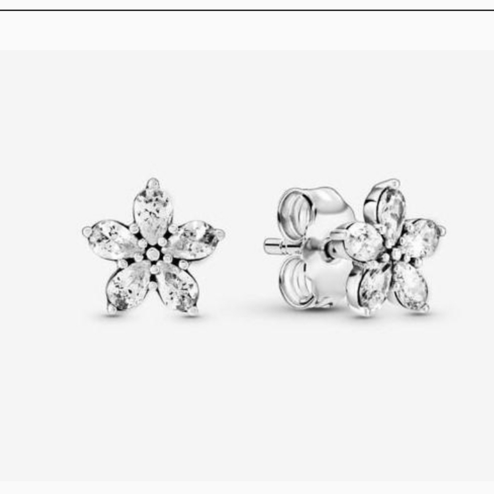 NEW In BOX Pandora Snowflake  Earrings Sterling Silver 925 Clear Cubic Zirconia